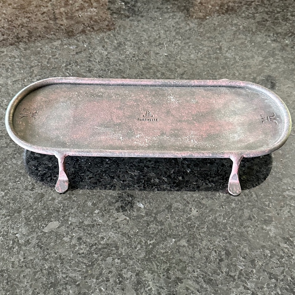 Partylite rustic traditional metal rectangle brick candle tray holder